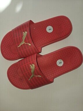 Puma Red and Gold Slides Size 9